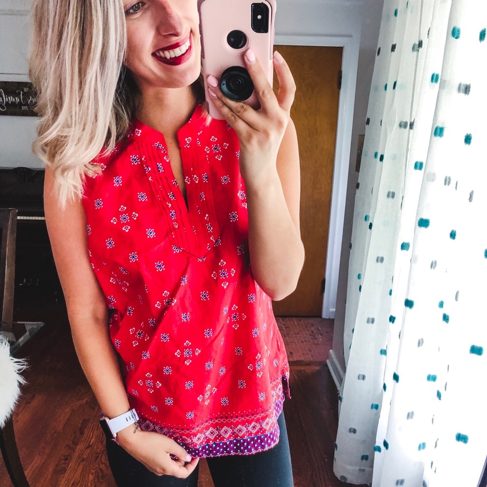 Talbots Red Geometric Pattern Blouse Small - Picture 2 of 6